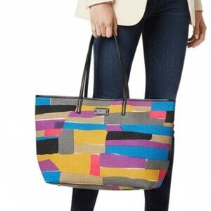 Kate Spade Multicolor Canvas Patent Leather Large Tote Bag Shopper Tote